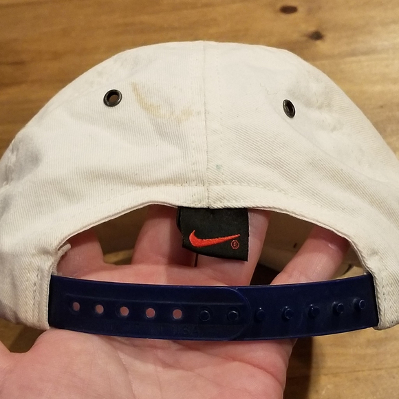 Vintage Nike Hat Cap White Blue Swoosh Made USA Snapback Striped Bill - Picture 10 of 10